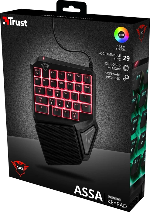 Trust Gaming GXT 888 Assa Single Handed Keyboard, schwarz, USB