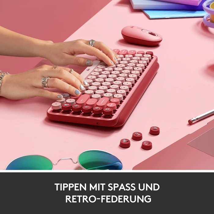 Logitech POP Keys Wireless Mechanical Keyboard, Logi Bolt, Heartbreaker, TTC BROWN, USB/Bluetooth, FR