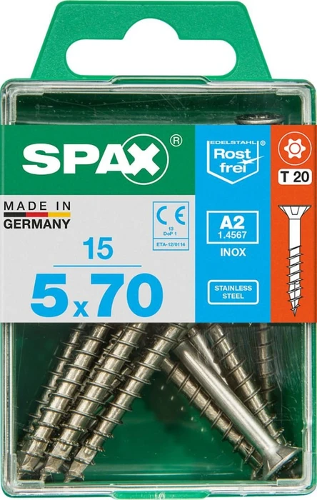 Spax Edelstahl rostfrei A2 4CUT T-STAR plus T20 Universalschraube, 5x70mm, 15 Stück