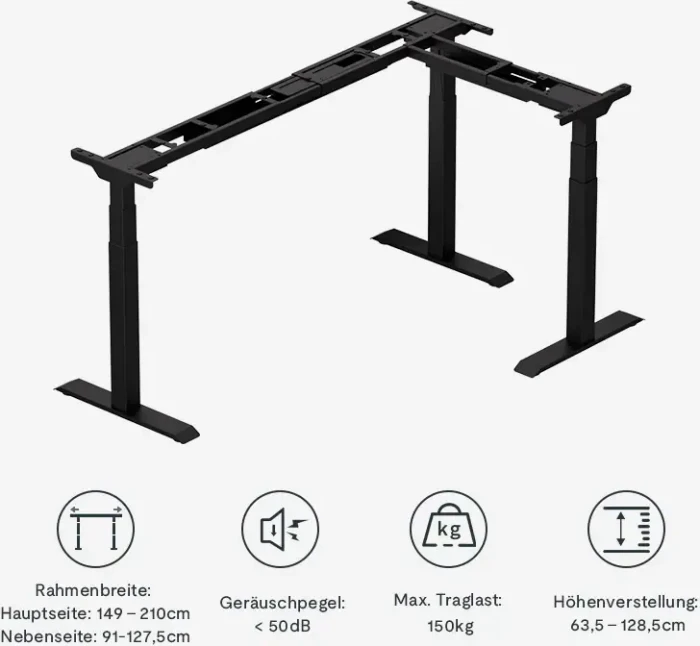 FlexiSpot E7L elektrisch höhenverstellbares Sitz-Steh-Eckschreibtischgestell schwarz