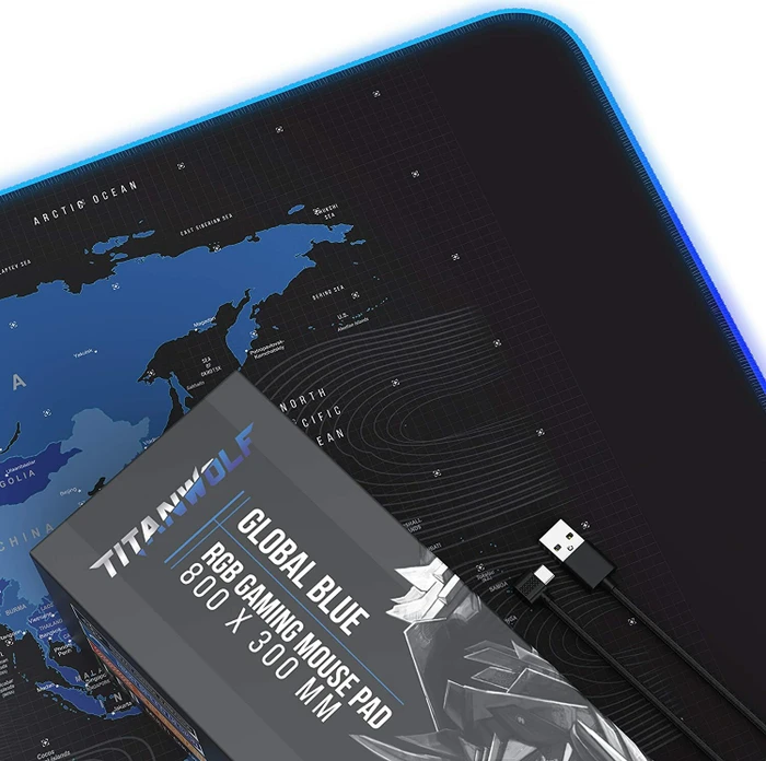 Titanwolf Global Blue RGB XXL Gaming-Mauspad, 800x300mm, schwarz/blau