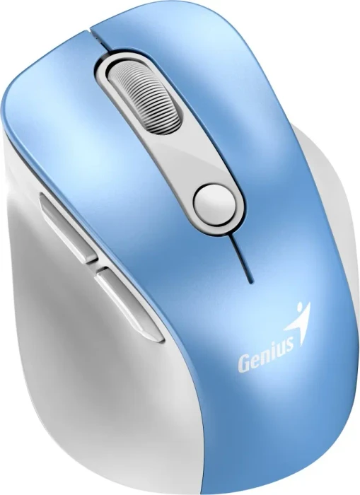 Genius Ergo 9000S Pro Wireless Bluetooth Rechargeable Mini Ergo Silent Mouse, Light Blue, USB/Bluetooth