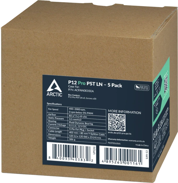 ARCTIC P12 Pro PST LN, schwarz, 120mm, 5er-Pack