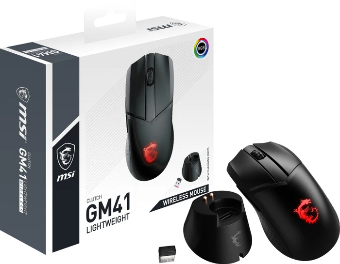 MSI Clutch GM41 Lightweight Wireless Gaming Mouse schwarz, USB