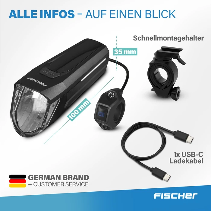 Fischer LED-Akku 180 Lux Frontlicht schwarz