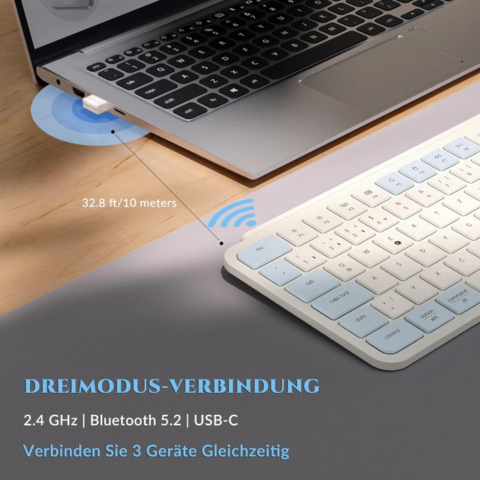 Keychron B6 Pro Ultra-Slim Wireless, Vintageblau, USB/Bluetooth, FR