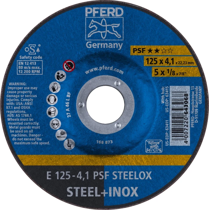 Pferd E 125-4.1 PSF STEELOX Schleifscheibe, 125x4.1x22.23mm, 10 Stück