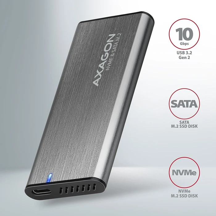 Axagon M.2 Festplattengehäuse, silber, M.2 PCIe/SATA, USB-C 3.1
