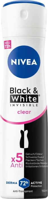 Nivea Invisible for Black and White Clear Deodorant Spray, 150ml