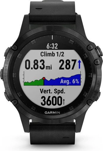 Garmin Fenix 5 Plus Sapphire schwarz mit Lederarmband