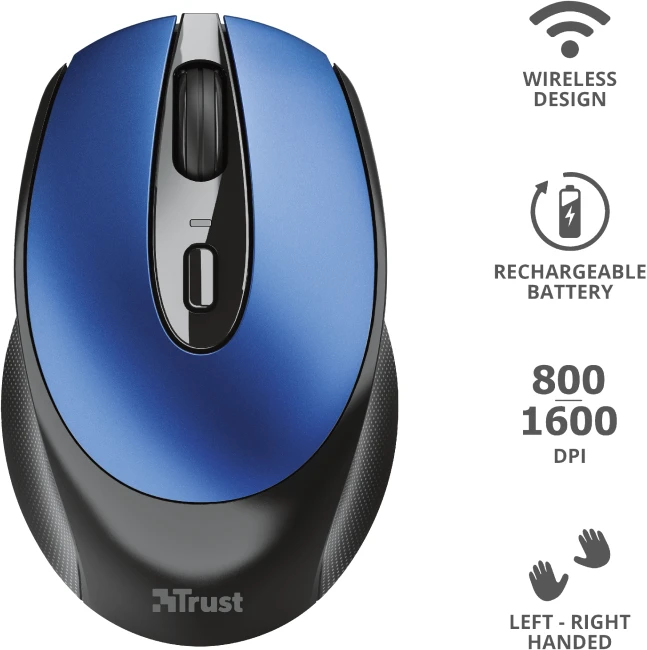 Trust Zaya Rechargeable Wireless Mouse blau/schwarz, USB