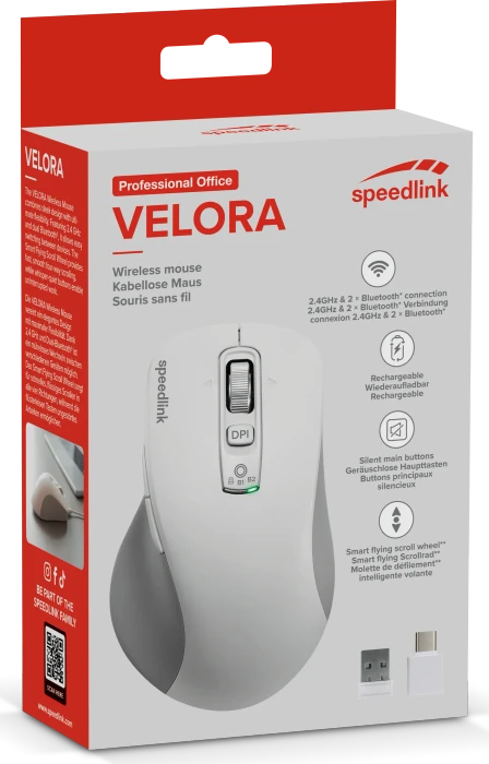 Speedlink Velora Rechargeable Wireless Mouse, weiß/grau, USB/Bluetooth