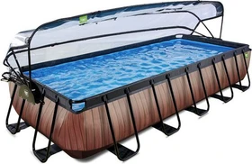 Exit Toys Wood Frame Pool mit Sandfilterpumpe, Abdeckung und Wärmepumpe rechteckig 540x250x100cm