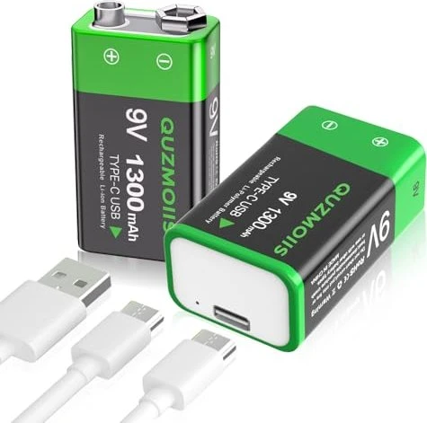 Quzmo Rechargeable 9V-Block USB-C, 2er-Pack