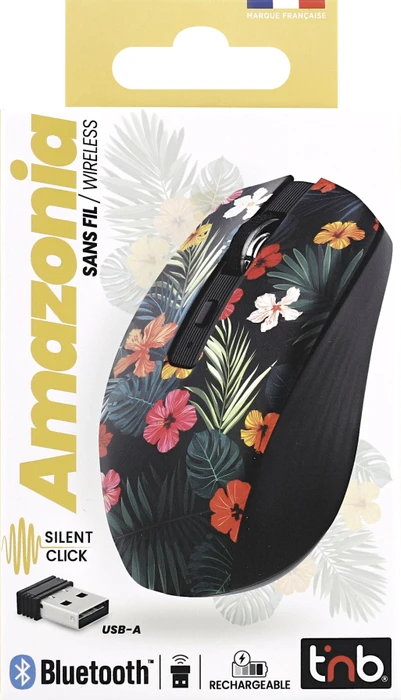 T'nB Rechargeable Bluetooth Wireless Mouse, Amazonia Exclusiv schwarz/mehrfarbig, USB/Bluetooth