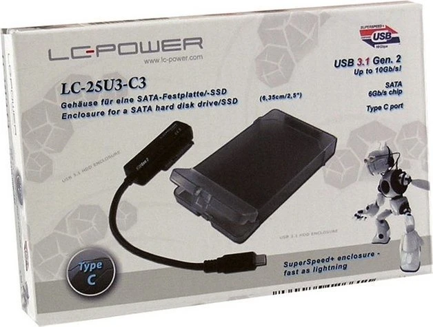 LC-Power LC-25U3-C3 USB-C 3.1 auf SATA Adapter mit 2.5" Schutzhülle