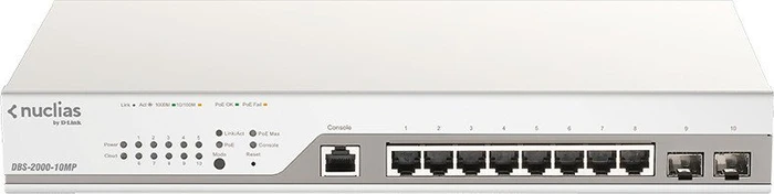 D-Link Nuclias DBS-2000 Desktop Gigabit Managed Switch, 8x RJ-45, 2x RJ-45/SFP, 130W PoE+