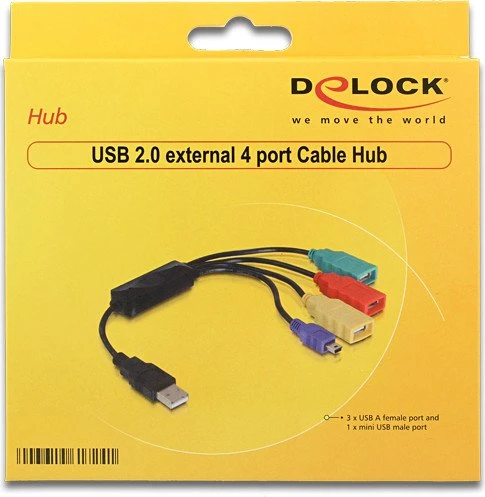 DeLOCK USB-Hub, 3x USB-A 2.0, 1x USB 2.0 Mini-B, USB-A 2.0 [Stecker]