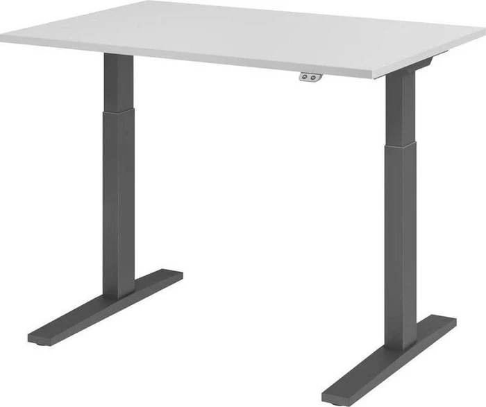 Hammerbacher Ergonomic Aktiv XMKA12 elektrisch höhenverstellbarer Sitz-Steh-Schreibtisch 120x80cm lichtgrau/grau
