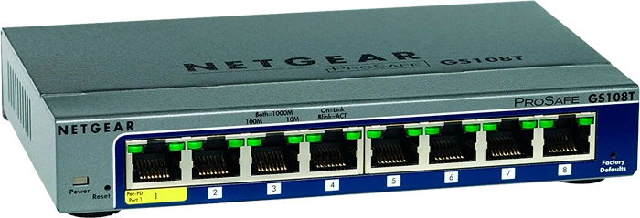Netgear ProSAFE GS100 Desktop Gigabit Smart Switch, 8x RJ-45, PoE PD