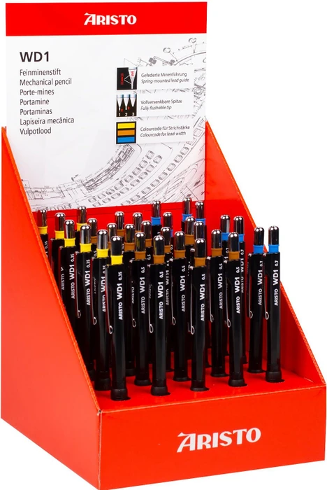 Aristo WD1 Display Druckbleistift HB 0.5mm sortiert, Radierer, 30er-Set