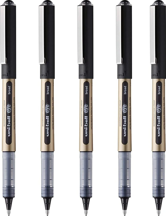 Uni-Ball Eye Broad UB-150-10 Tintenroller (Mine) schwarz/gold, 5er-Pack, Blister