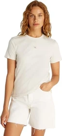 Calvin Klein Woven Label Regular Fit T-Shirt kurzarm chalk (Damen)