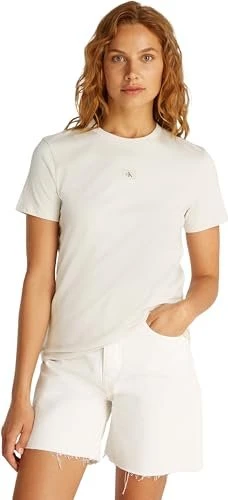Calvin Klein Woven Label Regular Fit T-Shirt kurzarm chalk (Damen)