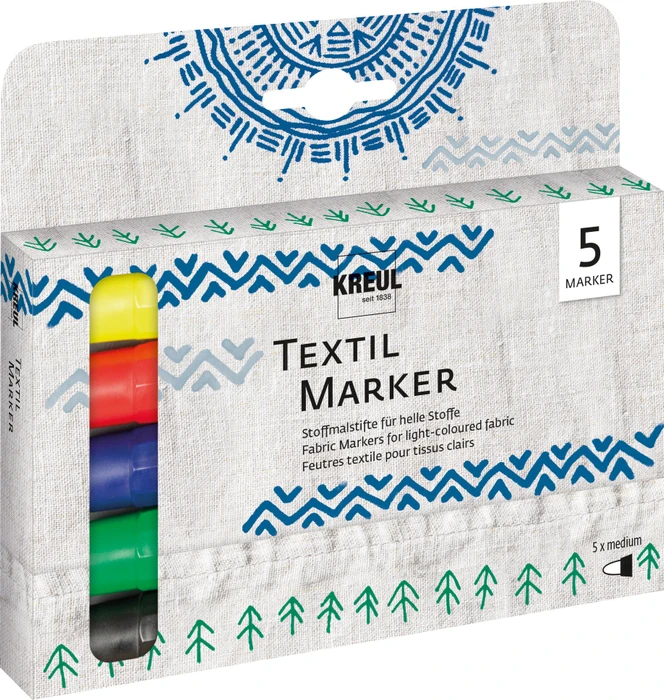 Kreul Textil Marker medium 5 Farben, 5er-Set