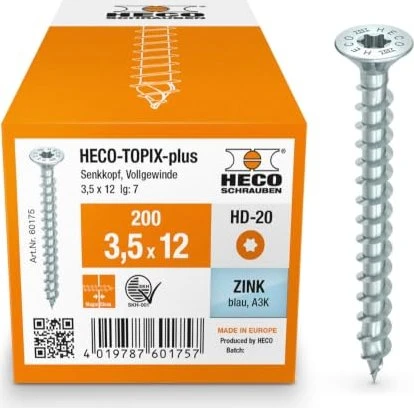 HECO TOPIX-plus verzinkt blau A3K Torx T20 Holzschraube, 3.5x12mm, 200 Stück