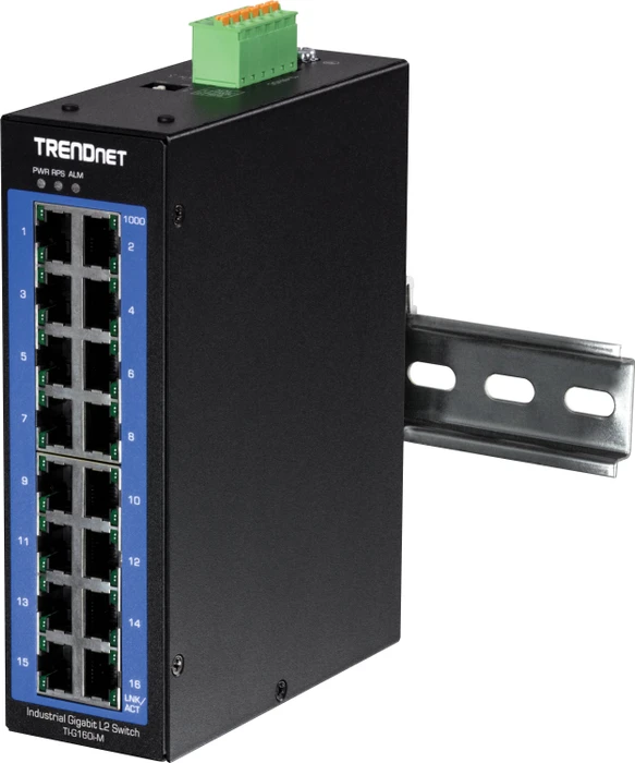 TRENDnet TI Hardened Industrial Railmount Gigabit Managed Switch, 16x RJ-45