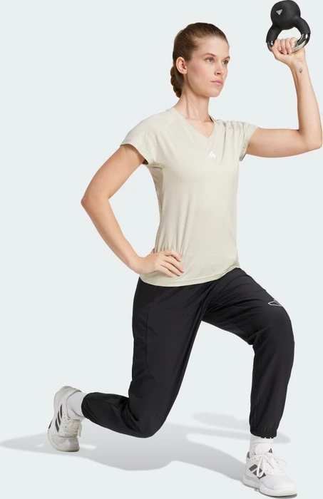 adidas Aeroready Train Essentials Minimal Branding V-Neck Funktionsshirt kurzarm beige/weiß (Damen)