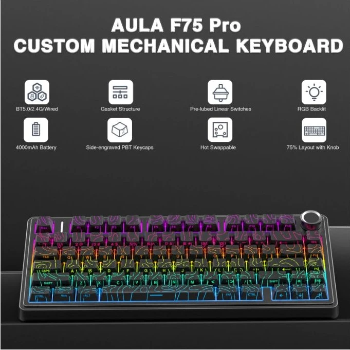 Aula F75 Pro, Black Contour, LEDs RGB, hot-swap, LEOBOG Seiya Star Vector, USB/Bluetooth, US