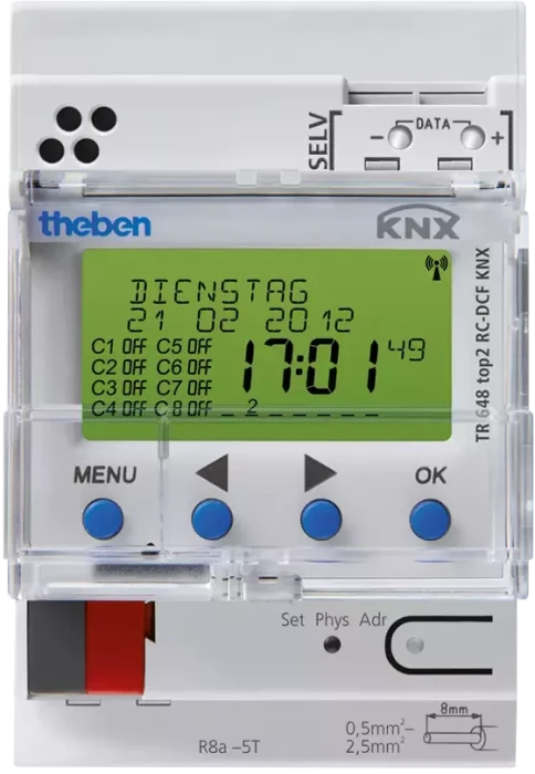 Theben TR 648 top2 RC-DCF Digitale Zeitschaltuhr mit Astro-/Jahresprogramm, 8-Kanal, Schaltaktor