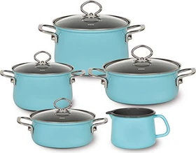 Riess Emaille Nouvelle Kochgeschirr-Set kristallblau, 5-tlg.