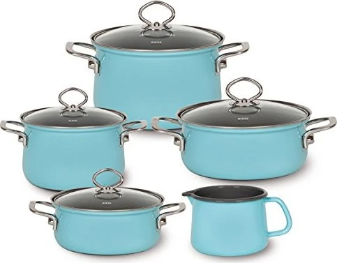 Riess Emaille Nouvelle Kochgeschirr-Set kristallblau, 5-tlg.