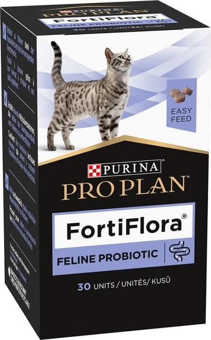 Purina Pro Plan Feline FortiFlora, Probiotika für Katzen Kauwürfel, 30 Stück