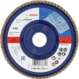 Bosch Professional X431 Standard for Metal Fächerschleifscheibe gerade K40, 125x22.23mm, 1 Stück