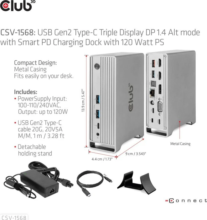 Club 3D Triple Display Smart PD Ladestation, USB-C 3.2 [Buchse]