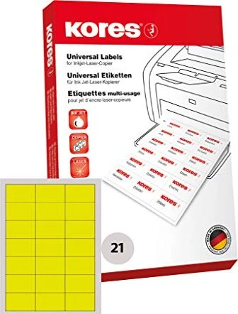 Kores Etiketten, 70x42.3mm, gelb, matt, 100 Blatt (2100 Etiketten)