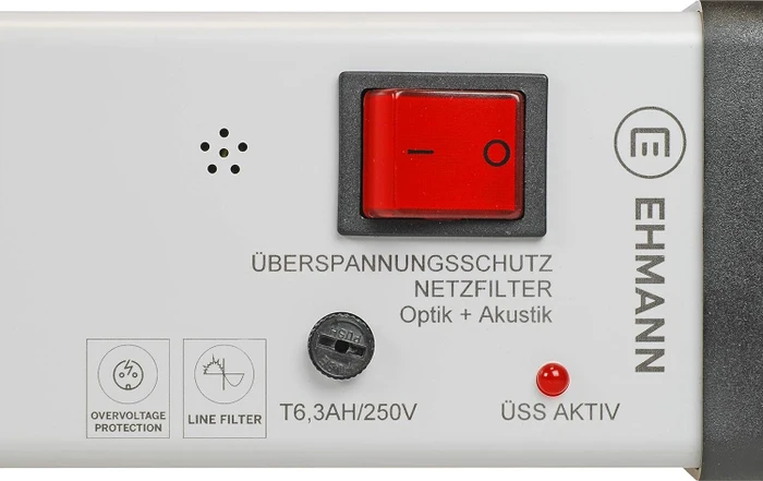 Ehmann Überspannungsschutz Steckdosenleiste, 7-fach, mit Schalter, Netzfilter, 1.5m, grau
