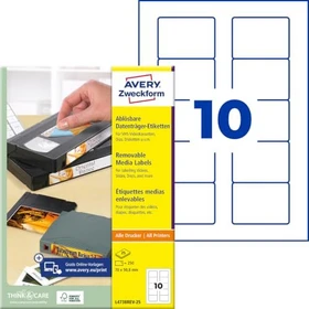 Avery-Zweckform Etiketten für Speichermedien, 70x50.8mm, ablösbar, weiß, 25 Blatt (250 Etiketten)