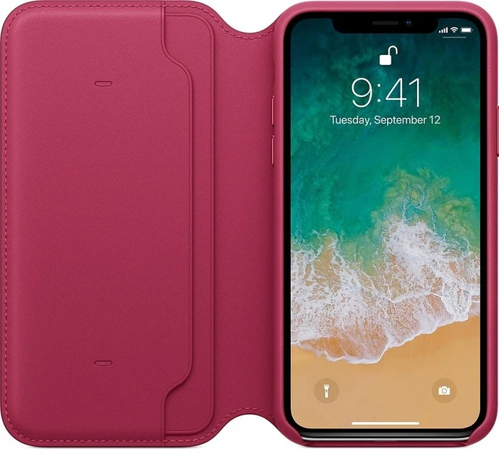Apple Leder Folio Case für iPhone X beerenrot