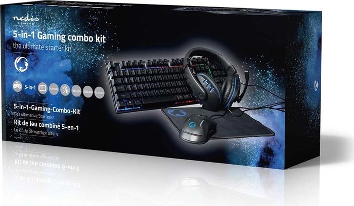 Nedis 5in1 Gaming Combo Kit, Tastatur, Headset, Maus und Mousepad, USB, US