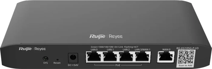 Ruijie Reyee EG100 RG-EG105G-P-V3 Desktop Gigabit Smart Router, 5x RJ-45, 54W PoE+, V3