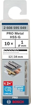 Bosch Professional HSS-G Spiralbohrer, 1x12x34mm, 10 Stück