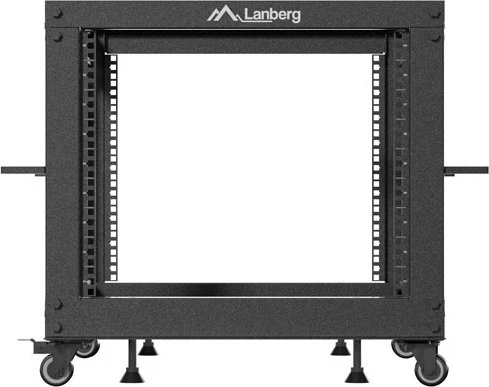 Lanberg Open Rack Series 19" Open Frame Rack 9HE, 4-Pfosten, mit Rollen, Flat Pack, tiefenverstellbar, 576-1033mm, RAL 9004, 657mm tief