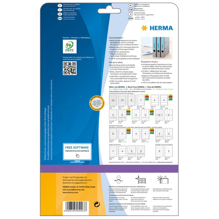 Herma Ordneretiketten, 192x34mm, blau, 20 Blatt (140 Etiketten)
