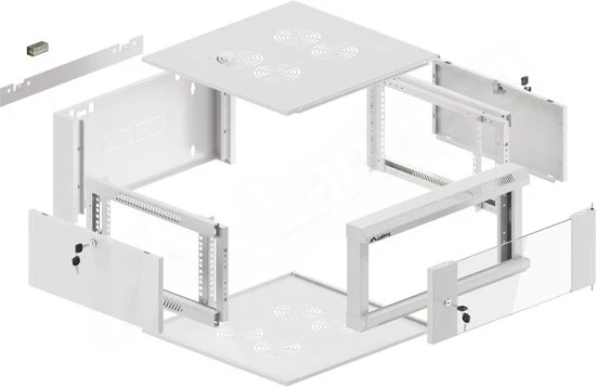 Lanberg WFFA Series 19" Rack Wandschrank 4HE, hängend, Flatpack, Glastür, IP20, RAL 7035, 600mm tief