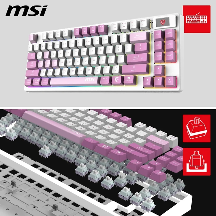 MSI FORGE GK600 TKL Wireless Violet, LEDs RGB, hot-swap, KKT Purple Star, USB/Bluetooth, ES
